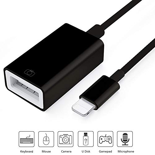 Adaptador de cámara USB,adaptador de cable de sincronización de datos OTG hembra USB 3.0 compatible con iPhone x 8 7/iPad Air Pro Mini, lector de tarjetas de soporte,unidad flash USB,mouse(negro)