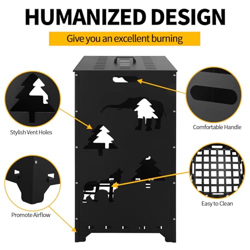 Kodom BURN BARREL 22X22X45 Inch Burn Cage Carbon Steel Burn Drum Garden Waste Cage Incinerator Barrel With Handle For Paper Leaf Trash Wood Backyard Bonfire thumb #3