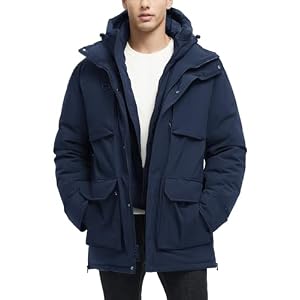Long Winter Jackets for Men Faux Two-Piece Waterproof Parka Snow Warm Coats with Hood