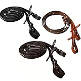 Majestic Ally Horse Reins, Full Size, English Riding, Multiple Styles and Colors (Leather Ribbed PMC Reins, Black, Full)