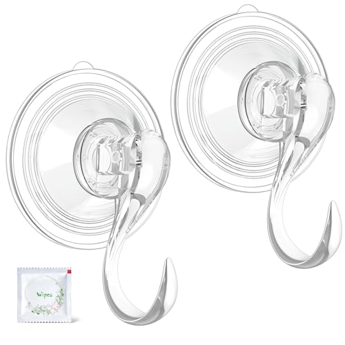 VIS'V Wreath Hanger, Large Suction Cup Wreath Hooks with Wipes, Heavy Duty, 22 LB Capacity, Removable and Reusable, Clear, 2 Pcs
