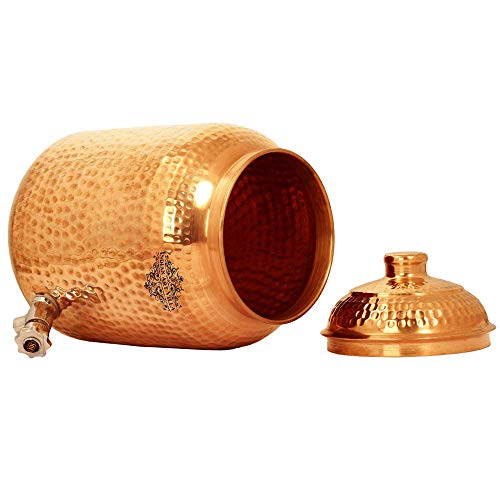 Indian Art Villa Hammered Copper Water Dispenser Container Pot Matka, Storage Water, 152 Oz #TOP3