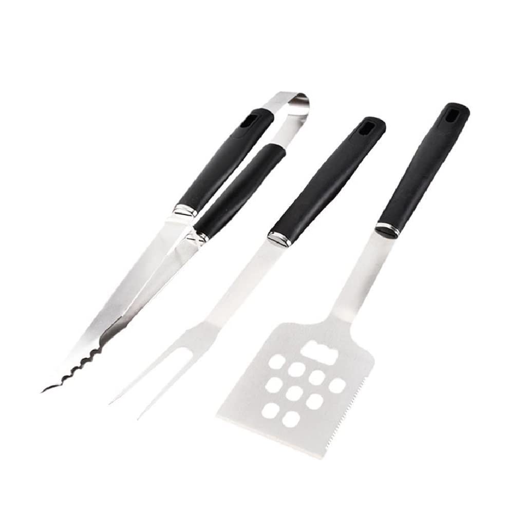 Set di Accessori per Barbecue da 3 Pezzi in Acciaio Inossidabile, Argento, forchetta per Barbecue, pinze per Barbecue, pinze da Cucina, spatola
