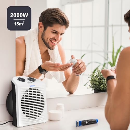 BLACK+DECKER BXSH2000E - Termoventilatore 2000W | 2 Livelli di Riscaldamento + Ventilatore | IP21 per Bagno | Termostato Regolabile | Anti-Surriscaldamento & Anti-Ribaltamento | Compatto con Maniglia - Immagine 1