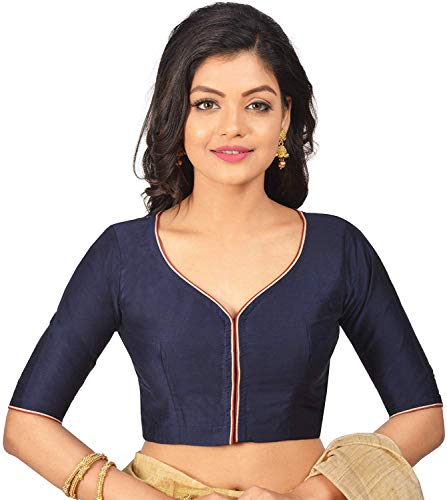 HIRAL DESIGNER Saree Blouse & Silk Choli Tops Indian Choli Blouse for Women Readymade Sari Choli (L-38, Navy Blue 1)