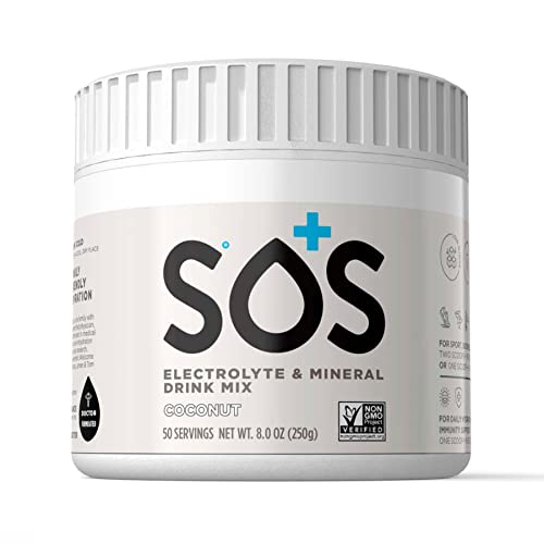 Sos Hydration Electrolytes Powder - Dehydration Mineral Water Flavoring Drink Mix Multiplier, Helps Renew Energy & Rehydration, With Potassium And Low Sugar - Coconut (50 Serving Tub, 280G) #TOP23