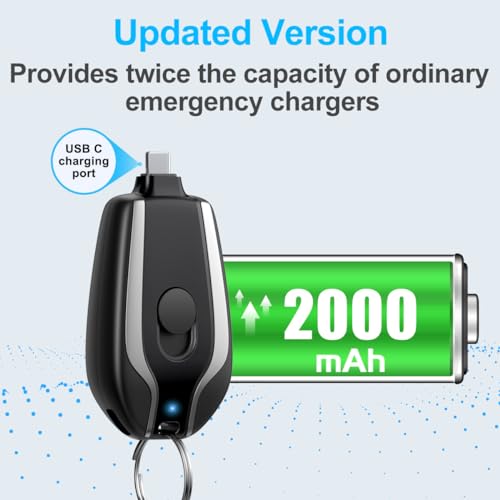 EMNT Keychain Portable Charger for USB C, 2000mAh Mini Power Emergency Pod,Small Andriod Cell Phone Charger,Type C Power Bank Battery Pack for iPhone15,15 Plus,15 pro max,Charger for Samsung More