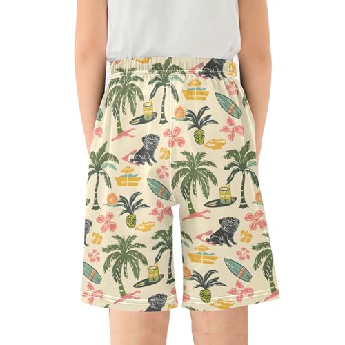 Black Pug Palm Tree Short Pajama Pants Bottoms Soft Sleepwear with Pockets2