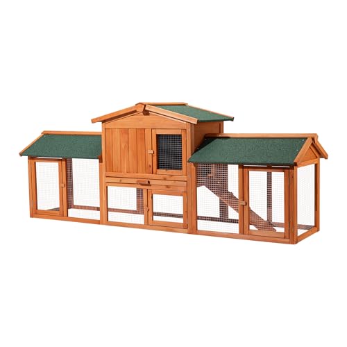Wiltec Clapier XXL – 2110 x 530 x 835 mm – Toit bitumé – Bois Sapin – avec Rampe, bac Amovible, enclos – Abri soulevé, Cage pour rongeurs Poulailler...