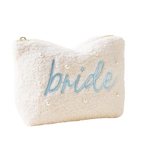 The Darling Effect Bride Sherpa Plush Cosmetic Bag with Blue