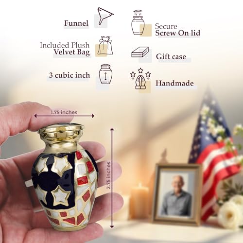 Image of Trupoint Memorials Small Urns for Human Ashes Keepsake, Military and Patriotic Decorative Mini Cremation Urn for Veteran Adult Men & Women, Set of 4, Bronze