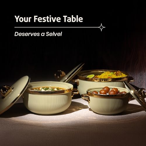 Image of SELVEL Royal Linex Casserole Collection | Insulated Hot Cases | Stainless Steel Inner | BPA-Free | Brown & Lime Green | (Royal Linex Casserole - Lime Green, Set of 3 (600ml+1200ml+1700ml))