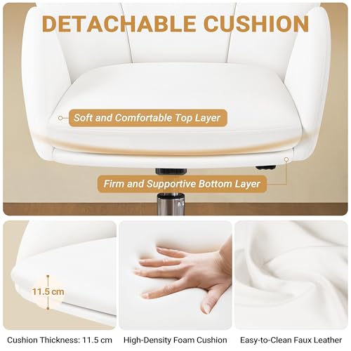 Sedia Ufficio Bianca Poltroncina Scrivania Cameretta in Finta Pelle Imbottita Reclinabile a Donodolo Altezza Regolabile con Ruote Girevole Portata 136 kg Struttura in Metallo Galvanizzato - Sedia gaming - Immagine 4