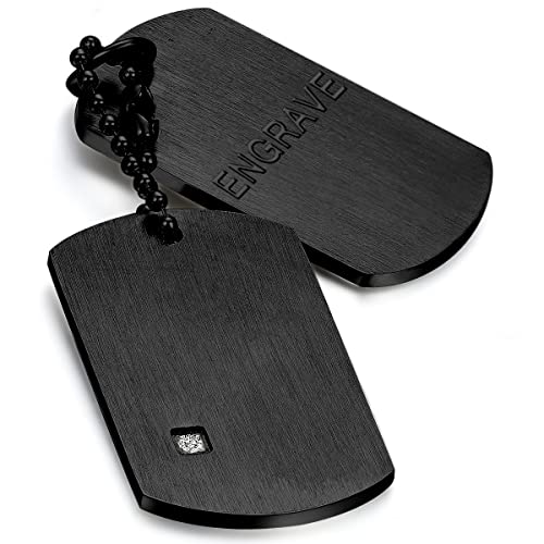 Cupimatch Men Military Army Style Polished Stainless Steel Dog Tag Pendant Necklace with 22" Chain Silver (Engrave Custom Text Black Dog Tag Necklace)
