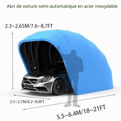Carport rétractable amélioré, abri auto robuste, garage portable, tente pliante rétractable, housse de voiture anti-neige extérieure, protection contre les intempéries, 5,5 x 2,5 x 2,3 m