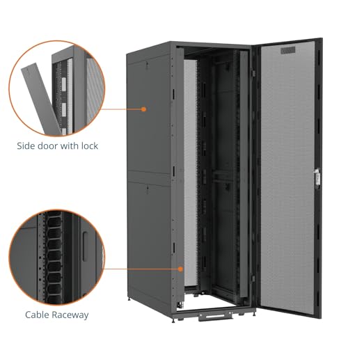 Image of Tecmojo 48U Server Rack Cabinet - PRE-Assembled 32inch Width 48inch Depth IT Network Equipment Cabinet Rack Enclosure with Casters - 3000lbs Weight Capacity,Black
