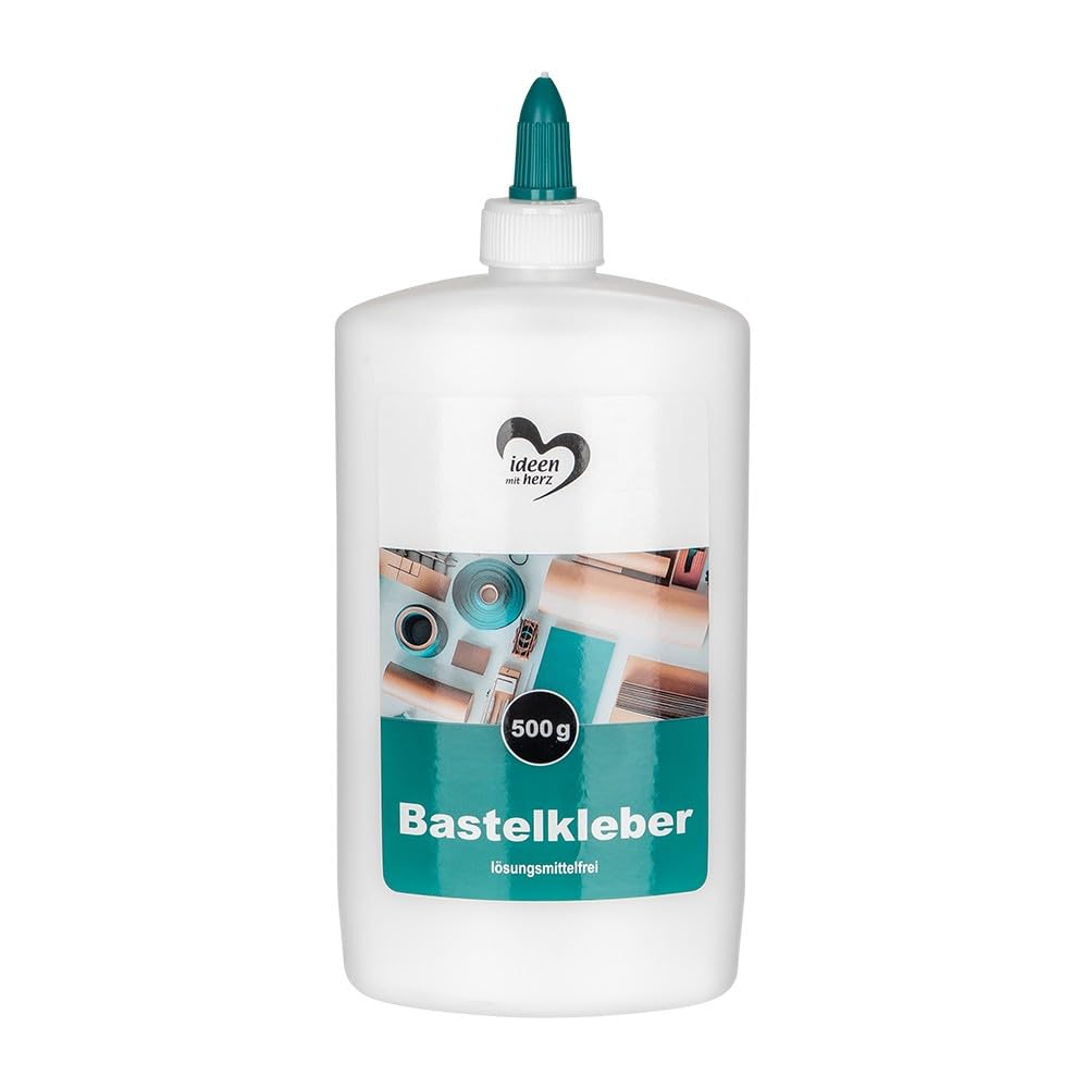 Ideen mit Herz Bastel-Kleber | flüssig Leim | auf Wasserbasis | lösungsmittelfrei | trocknet transparent | geeignet für Kinder | ideal für Holz, Papier, Fotos, Filz, Pappe, Textilien (500 ml)