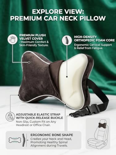 Image of Car Neck Rest Cushion Pillows, Memory Foam Car Seat Head Rest Pillow for Neck and Cervical, Support Relieves Pain & Muscle, Ultrasoft Pillow for Comfortable Car Rides|Pack of 2|