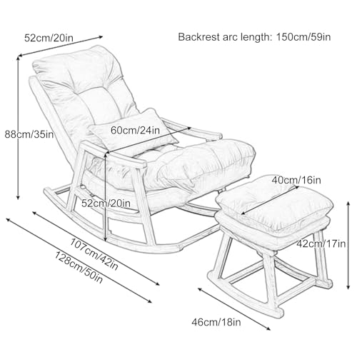 Modern Rocking Chair with Foot Rest, Perfect for Living Room - Solid Hardwood Base, Cozy arm Chair Lounger for Bedroom or Nursery