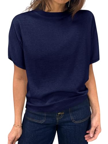 Image of Saodimallsu Women's Short Sleeve Crew Neck Knit Pullover Sweater | Casual Basic, Crew Neck, Loose Knit Pullover, Summer Lightweight