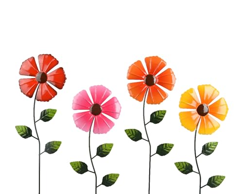 Dekofigur Blume 55cm Metall 1 Stück Sortiert - Wetterfester Outdoor Gartenstecker - Außendeko Metallstecker Dekoblume - Gartendeko Metallfigur Außenbereich - Grün