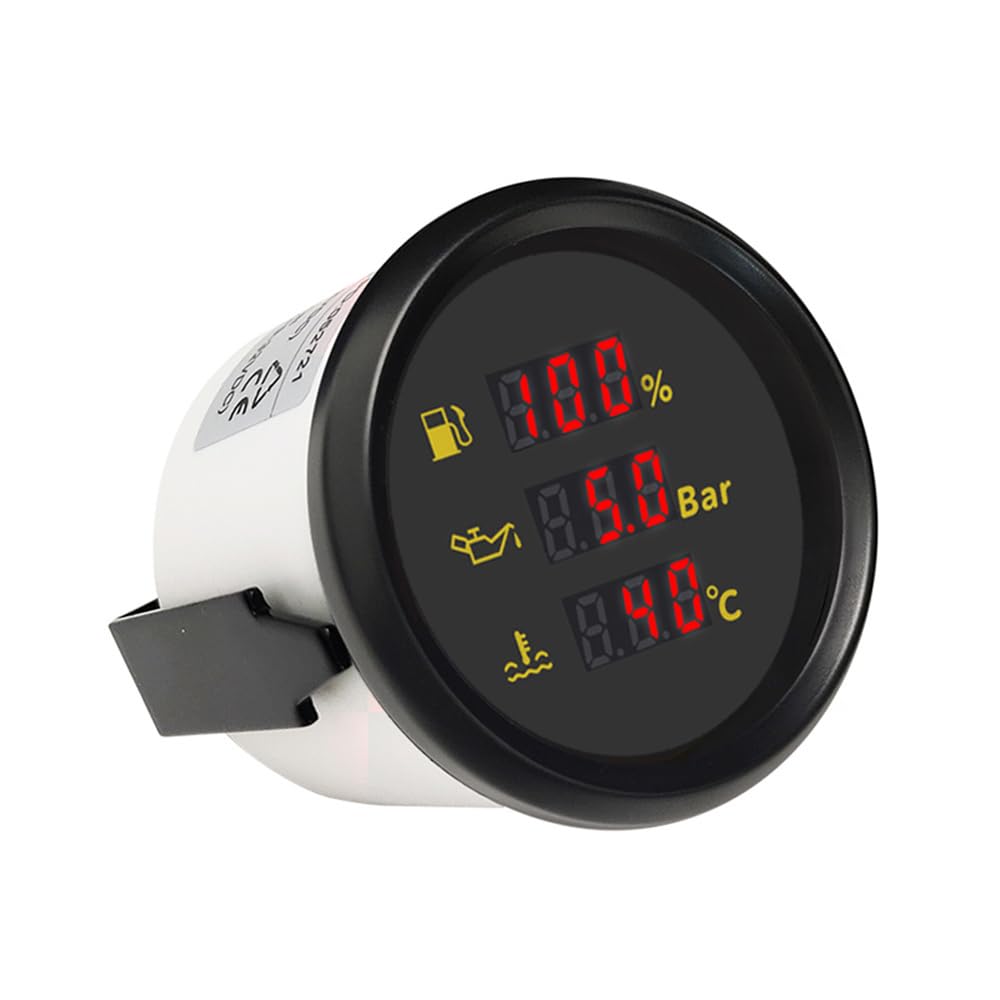 ELING Misuratore digitale multifunzione da 52 mm con indicatore di livello del serbatoio del carburante, pressione dell'olio, indicatore della temperatura dell'acqua 12 V 24 V con retroilluminazione a