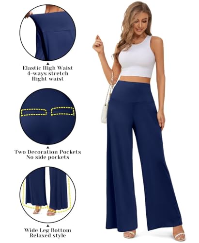 JZC Women's Palazzo Lounge Pants Stretchy Wide Leg Casual Pants Comfy High Waist Flowy Pants S-3XL