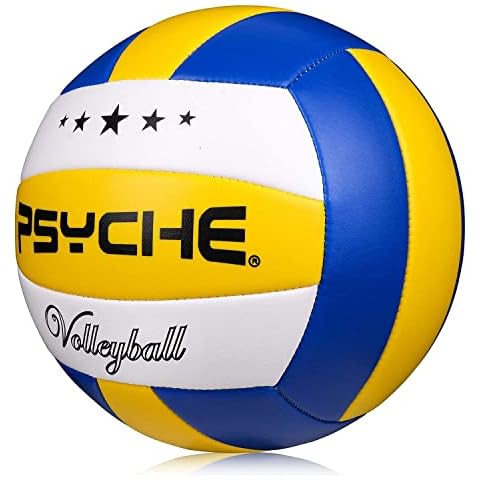 Wisdom Wolf Official Size 5 Beach Volleyball,Soft Touch Volleyballs for Indoor Outdoor Beach Gym Game(Size 5, Blue-Yellow-White/2) Cover