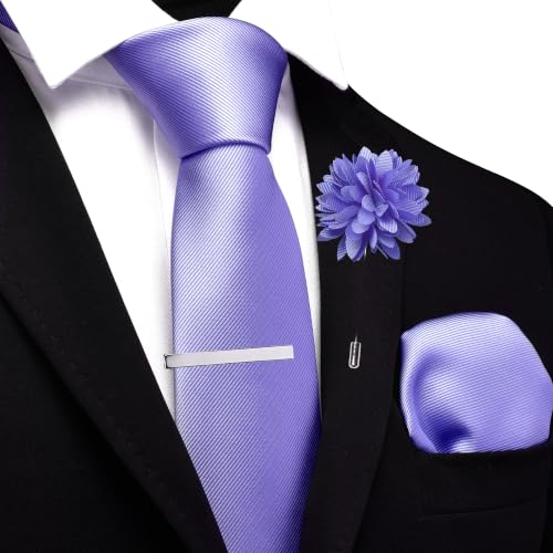 Image of Branduce 3.15 inch(8cm) Solid Formal Tie and Pocket Square Plain Necktie Lapel Pin and Tie Clip Set for Men