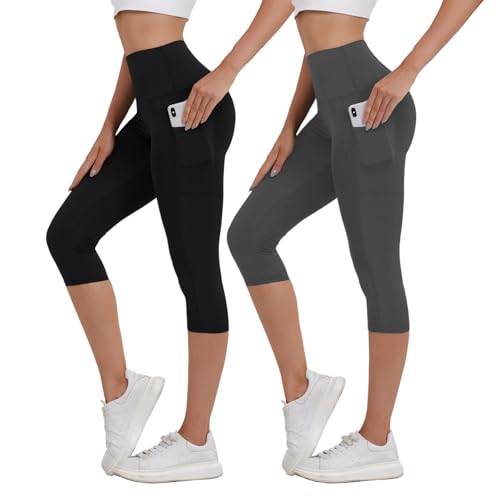 Merlvida Mallas Deporte Mujer Cortas Cintura Alta 3/4 Leggins Deportivos con Bolsillos Pantalones Capri Opacos Leggings Push Up Mayas Deportivas Ropa Verano para Gym Yoga Fitness
