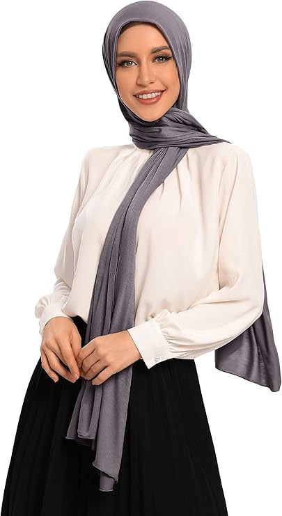 Kiran Fashion New Premium JERSEY HIJAB Scarf Headwrap Stretchy Soft Large Plain Wrap Lycra Long (Mid Grey)