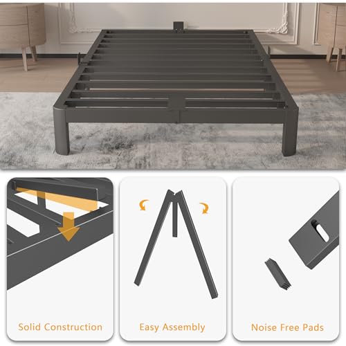 Image of 6 Inch Twin Size Bed Frame with Metal Gaskets, No Box Spring Needed, DIY Headboard, Heavy Duty Steel Slat Support, Anti-Slip Mattress Stopper, Round Corner Leg, Easy Assembly, Black
