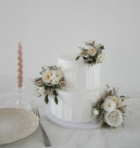 Set de toppers para pastel de boda con flores secas miniatura 2