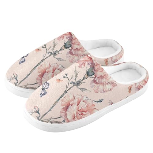Sweet Carnation Rose Gold Women Home Cotton Slippers Closed Toe Memory Foam Home Slippers for Hotel Christmas Presents 6-74