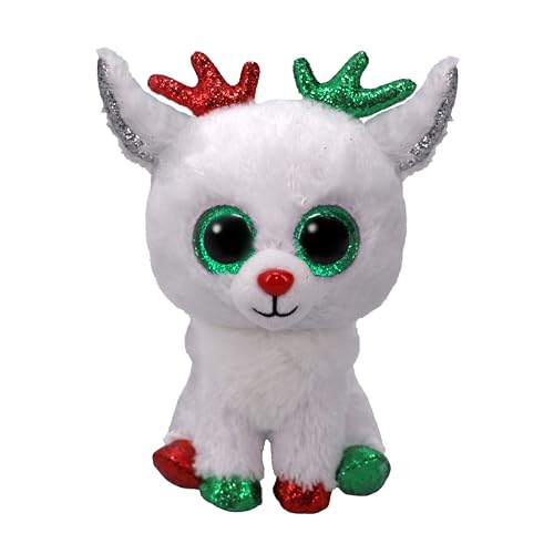 TY Beanie Boos - Snowdrop Le Renne de Noël avec de Grands Yeux Verts et Paillettes, la Peluche aux Grands Yeux Scintillants - 15 cm - T37383