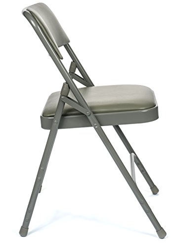 Commercial Vinyl Padded Folding Chair, Triple Cross Bracing, Quad Hinging, 300 lb Tested, 4 Pack (Grey)