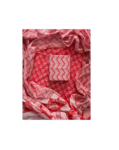 Image of Eddika women unstitched hand block printed cotton suit set with mulmul dupatta ehbpcswmd0120P