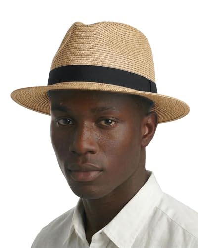 Zylioo Sombrero Panamá de paja XXL XL para cabezas grandes, sombrero de verano UV M S con correa para la barbilla, caja de regalo para viajes en la playa y al aire libre, Fedora caqui a, XL/XXL