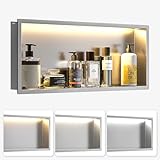 Bernkot Led Shower Niche 30' X 12' Brushed 304 Stainless Steel Niche Shower for Bathroom Wall No Tile Needed Recessed Shower Niches with CCT Led Strip IP66 Waterproof UL Listed Led Driver Included