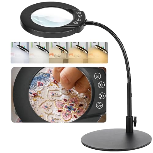 Sprifityy 10X Lampe Loupe sur Pie, 5 Modes de Couleur, Loupe éclairée à intensité Variable,...