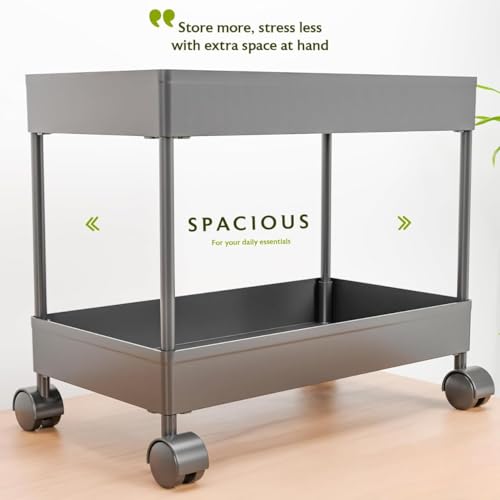 Image of TEKCOOL Plastic Storage Rack for Bedroom /Shelf for Bedroom /Bathroom Storage Rack /Trolley for Kitchen Storage /Multipurpose Storage Rack (Black, 2 Layer)
