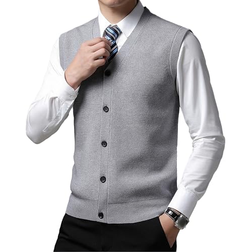 Men's V-Neck Knitted Sweater Vest Casual Knit Button Male Cardigan Vests Winter Slim Fit Knits Sleeveless Sweaters