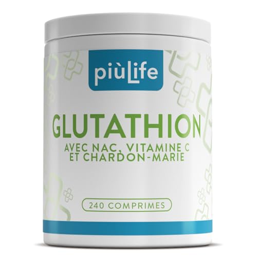 Glutathion Réduit 500 mg PiùLife, 240 Comprimés Avec Vitamine C, NAC (N-acétylcystéine) et Extrait de Chardon-Marie – Antioxydant, Soutien Immunitaire et Bien-être Hépatique