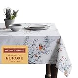 Picture of Maison d' Hermine Table Cloth Rectangle Table 100% Cotton 60 x 108 Inches Fall Tablecloth Reusable Everyday Use for Thanksgiving Christmas Decorations Dining Farmhouse Party (Whitish Shabby Chique)
