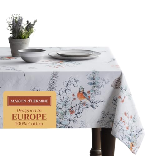 Maison d' Hermine Table Cloth Square Table 100% Cotton 60 x 60 Inches Tablecloth Reusable Decorative Everyday Use for Dining Room, Farmhouse, Home, Party, Festive & Wedding - Whitish Shabby Chique