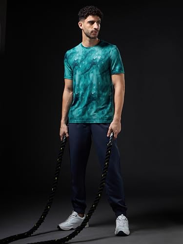 Image of TECHNOSPORT Men's 100% Polyester Regular Fit Half Sleeve Printed Crew Neck T-Shirt with Techno Dry, Anti Microbial Properties for Gym, Workout and Regular Use