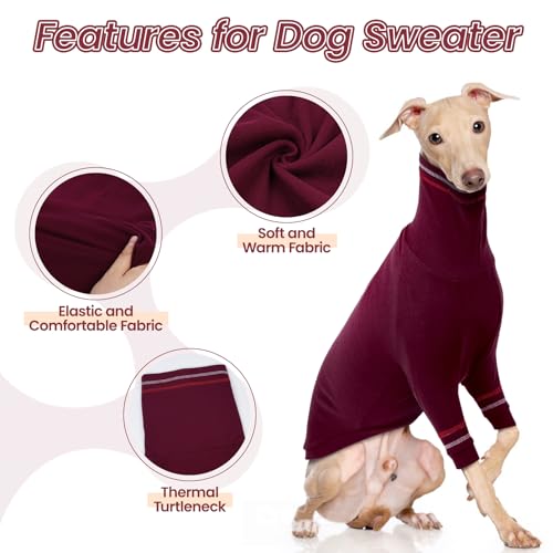 OUOBOB Windhund-Hundepullover, italienischer Windhundmantel für große Hunde, Whippet-Pullover, Rollkragen, dehnbares Strick-Sweatshirt, Größe L
