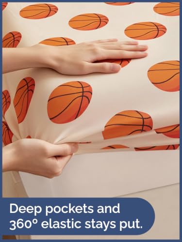 Image of Kids Queen Size Basketball Bed Sheets - 4 Piece Kids Basketball Sheet Set - Sporty Hoops Bedding - Ultra-Soft, Cute & Cozy - Breathable & Machine Washable - Bed Set for Boys, Girls, Teens & Toddlers