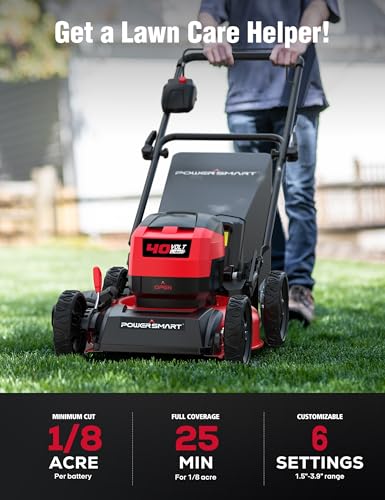PowerSmart 40V 17" Cordless Lawn Mower with 4.0Ah Battery and Charger, Brushless Motor, up to 1/8 Acre, 3-in-1 (MB2417A)