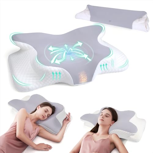 DEUKNICE Memory Foam Pillow, Orthopedic Cervical Pillow, Head Support Cushion, Ergonomic for Side Sleeper, Superior Comfort for Neck Shoulder Pain Sleeping-Two Pillowcases-Gray